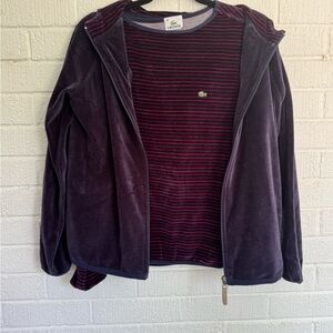 Lacoste Red and Purple Ribbed Long Sleeve Sweatshirt and Matching Top Set